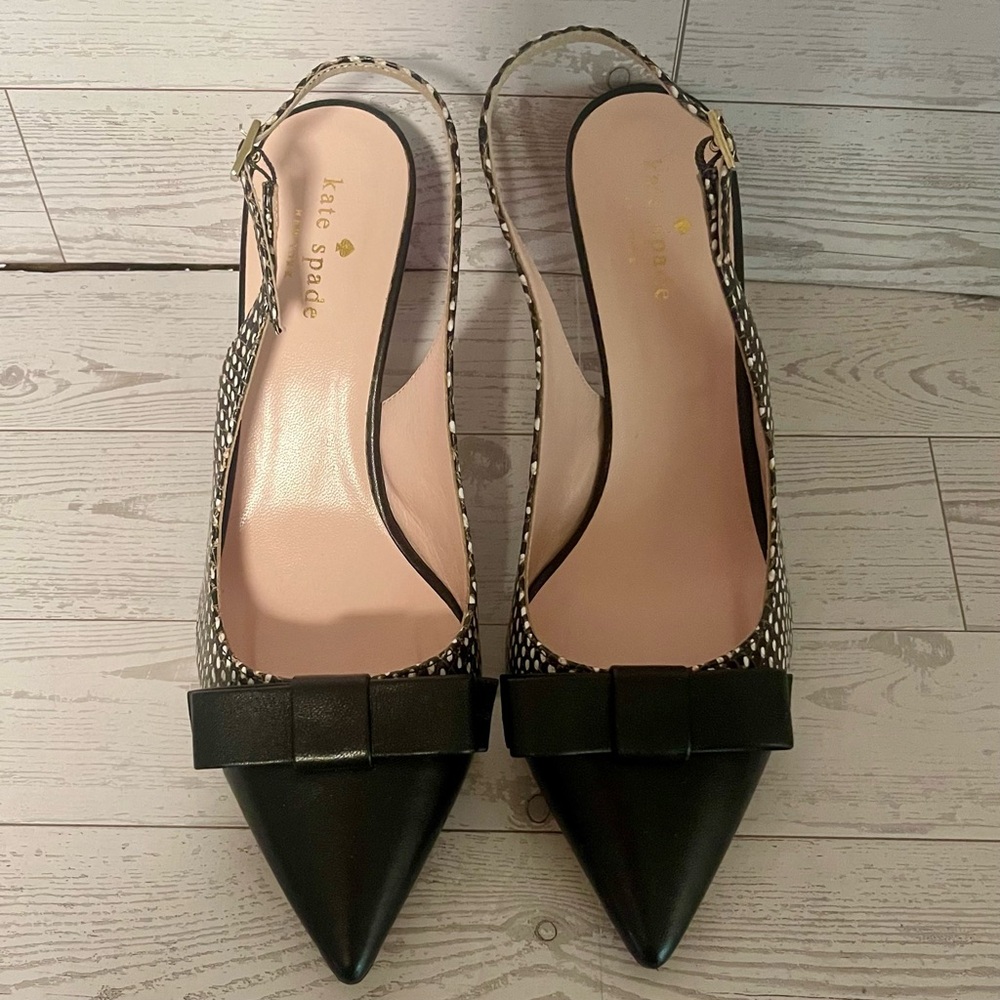Kate Spade New York Black and White Bow Slingback Heels Size 7.5 B
